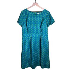 Boden Teal and Lime Patterned Midi Dress